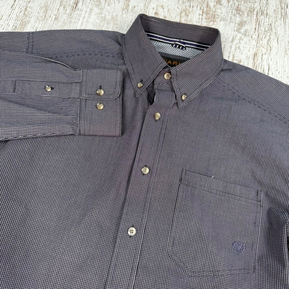 Ariat Pro Series Mens Large Purple Black Micro Check Long Sleeve Western Shirt